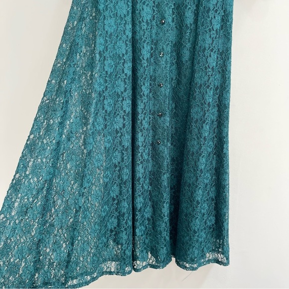 Vintage All That Jazz 80s 90s Emerald Green Full Lace Grunge Goth Gypsy Dress - Picture 4 of 13
